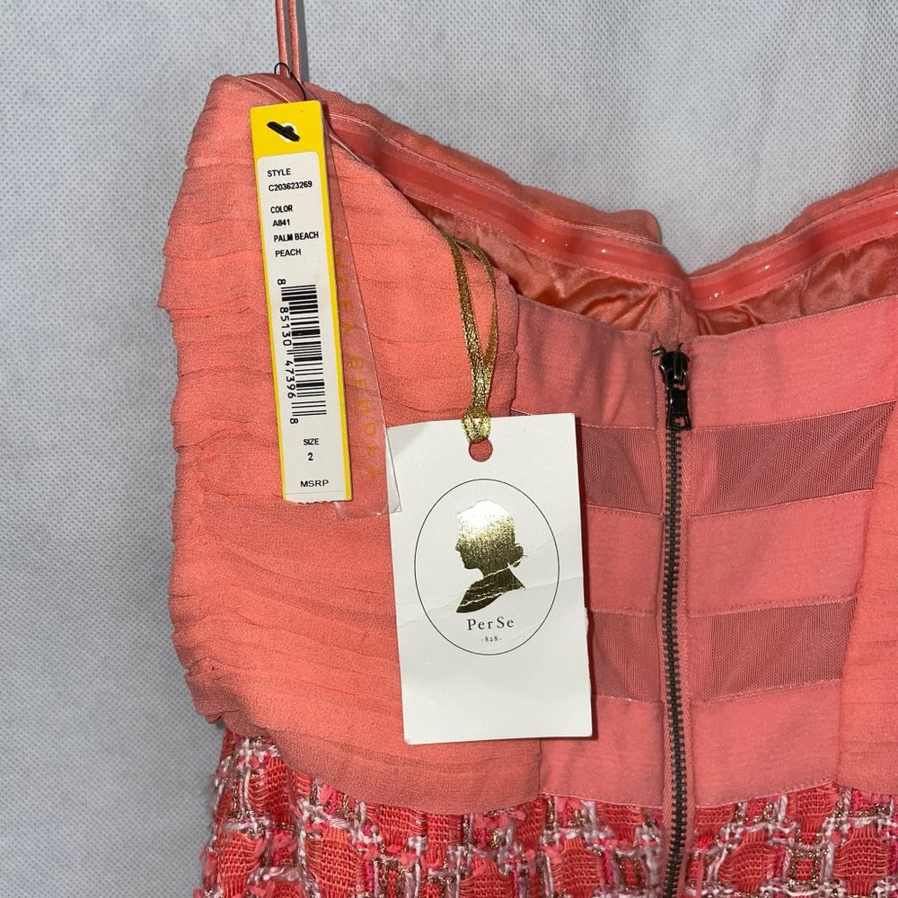 Alice + Olivia Coral Pink Tweed Bustier Style Dress Size 2 NWT - Picture 4 of 6